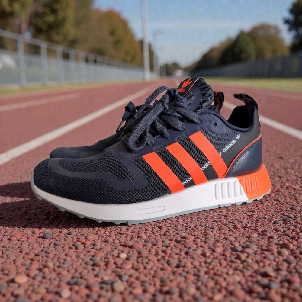 Adidas Men's Dark Blue and Bright Orange Sneakers